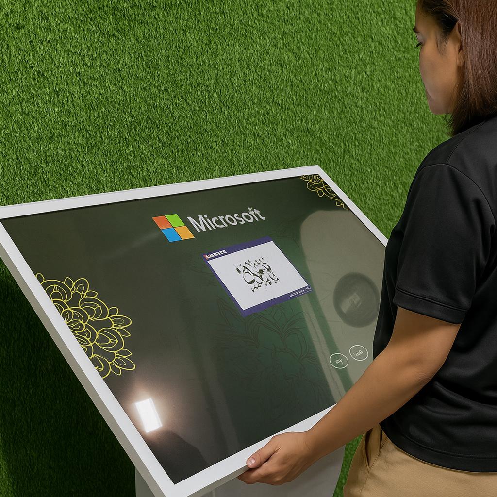 Guest receiving printed Arabic calligraphy artwork at a live event in Dubai, showcasing AI-powered personalized calligraphy in an elegant cultural setting.